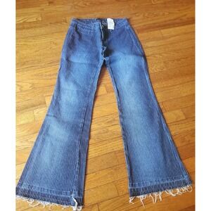 Y2K NWT Women's SZ 1/2 Distressed Flare Pinstripe Boot Cut BDG Jeans Raw Hem